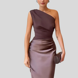 Amber – Saten Haljina Na Jedno Rame, Maxi Duljine