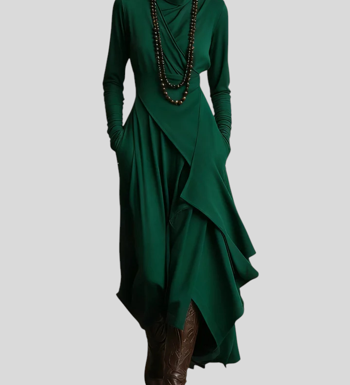 Giorgia – Asimetrična Maxi Haljina S Naborima I Visokim Ovratnikom