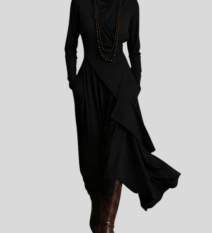 Giorgia – Asimetrična Maxi Haljina S Naborima I Visokim Ovratnikom