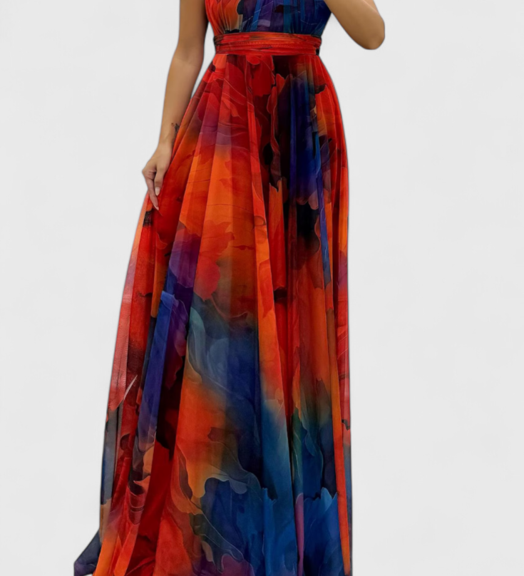 Antonija Maxi Haljina od Šifona s Cvjetnim Uzorkom i Halter Ovratom