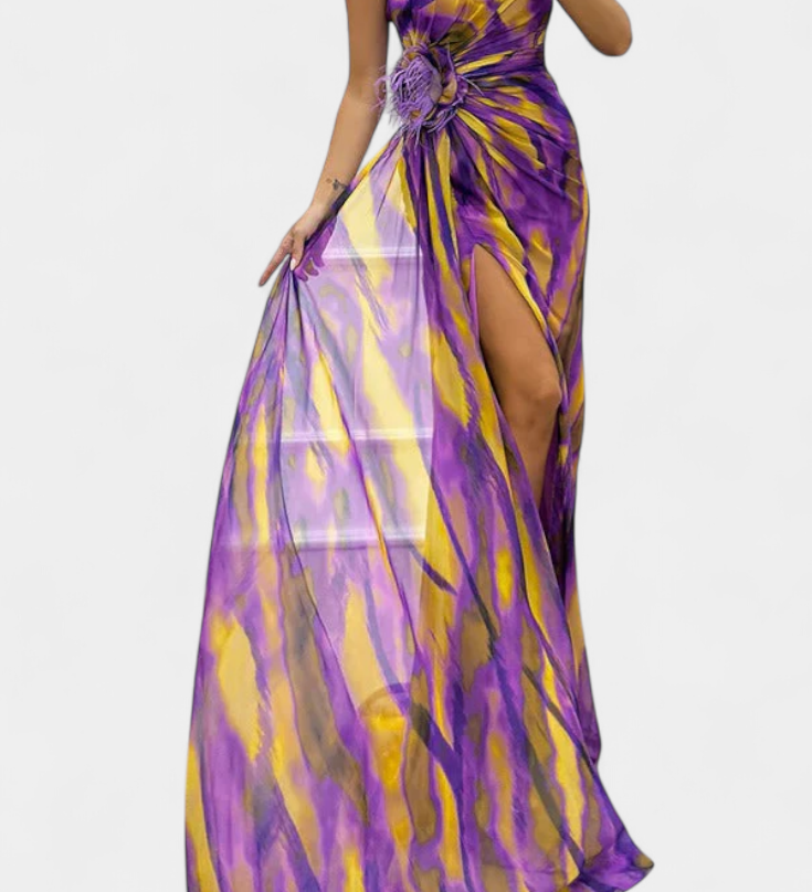 Blanka Maxi Asimetrična Haljina s Vibrantnim Uzorkom